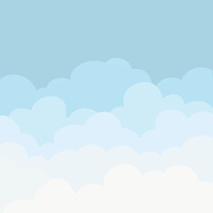 Blue sky with white clouds background. Border of clouds. Vector illustration, background with blue sky