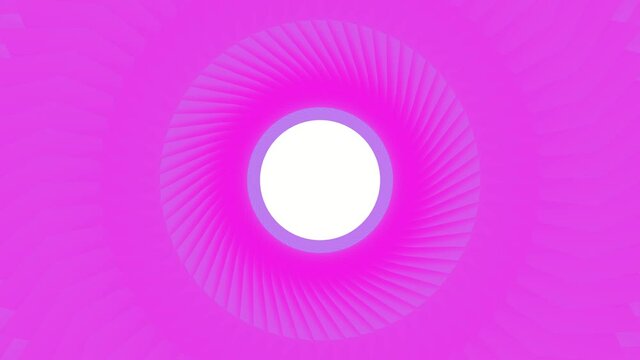 Fiolet rotating abstract pattern of lines and a gradient with a white circle inside. 3d rendering animation. Motion design. Well suited for creating a video background, video mastering.