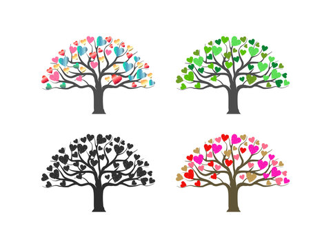 colorful tree with heart shaped image,  vector hand drawn.