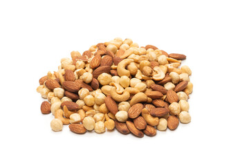 Mix of nuts isolated on white background. Top view.