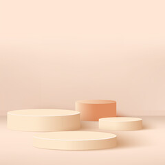 Abstract background with cream color geometric 3d podiums. Vector