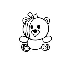 A teddy bear with a bandaged head, black and white hand-drawn illustration. The child is in pain! EPS10 vector.