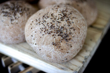 homemade whole wheat and buckwheat bread on wooden board