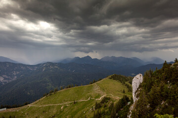 Panoramic mountain view from Tegernseer hut, Bavaria, Germany