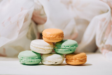 Colorful macaroons stacked on top of each other