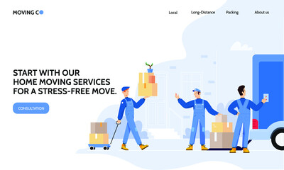 Characters in uniform that work in moving company illustration