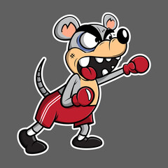 Funny little Rat cartoon character wearing boxing gloves and boxer pants, fight at boxing match, best for sticker or mascot for fighting club or martial art of children