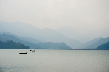boats on the lake Phewa Lake, Pokhara, Nepal