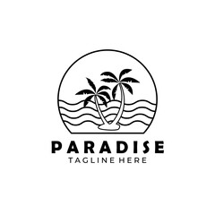 sunset paradise line art palm tree logo vector illustration design graphic