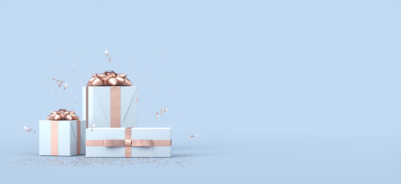 Realistic gift boxes composition  with empty space. 3d rendering illustration. 