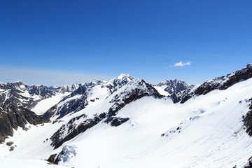 Fototapeta na wymiar Mountain Wildspitze, snow panorama and blue sky in Tyrol Alps, Austria