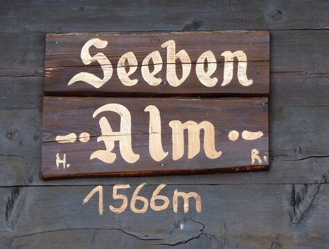 Signpost Seebenalm in Tyrol, Austria