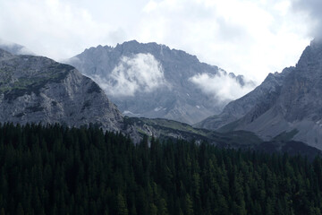 Mountain panorama view at lake Seebensee in Tyrol, Austria