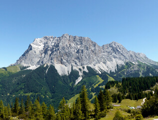 Zugspitze mountain and lake Seebensee view in Tyrol, Austria