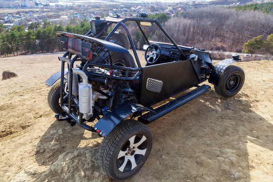 Homemade sports car buggy on the top of the mountain.
