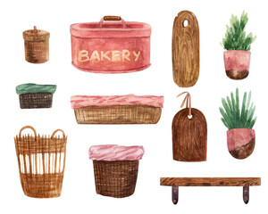 Wicker baskets with watercolors