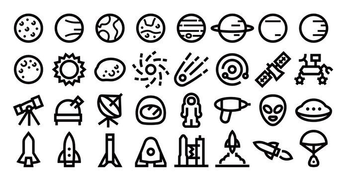 Space and Planet Icon Set (Bold outline version)