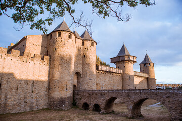 Fototapeta na wymiar Beautiful old castle of Carcassonne and historic bridge.