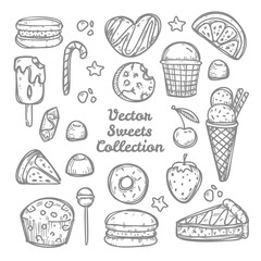 Hand drawn vector sweets and candies collection