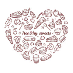 Heart-shaped Doodle vector sweets and candies collection