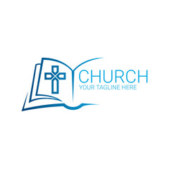 Logo christian abstract cross in the book. Church logo.