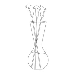 Calla in vase vector background doodle. Floral vase. Blooming spring flower coloring page. Illustration vase with flower to decoration interior