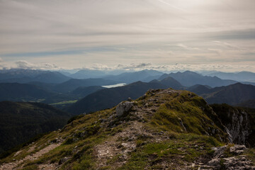 Fototapeta na wymiar Panorama view from Benediktenwand mountain in Bavaria, Germany