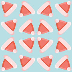 Little santas hat seamless vector pattern. Aqua, red and pink christmas illustration background.