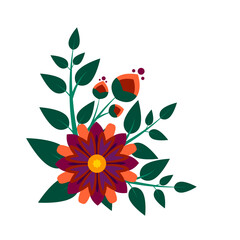 Decorative element with abstract flowers. Corner composition. Element to decorate greeting, wedding cards. Vector flowers isolated on white background.