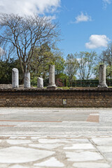 Fototapeta premium LYON, FRANCE, April 6, 2021 : The Ancient Theatre of Fourviere (Theatre antique de Lyon) is a Roman theatre built around 15BC. Now a tourist site, it is used a cultural venue as well.