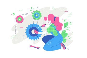 Woman repair something with tool