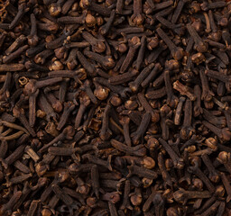 Top view, closeup of cloves. Food backdrop