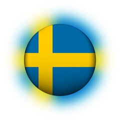 Glass light ball with flag of Sweden. Round sphere, template icon. Swedish national symbol. Glossy realistic ball, 3D abstract vector illustration highlighted on a white background. Big bubble