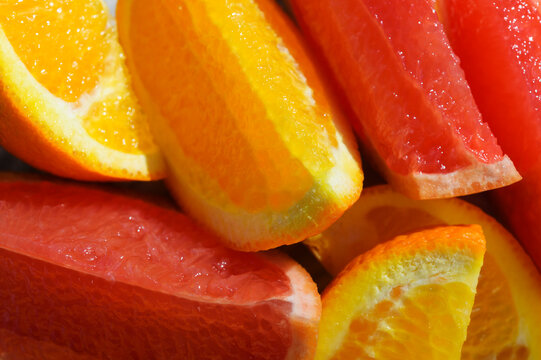Close-up of sliced orange and grapefruit