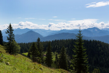 Panorama view at Jochberg mountain in Bavaria, Germany