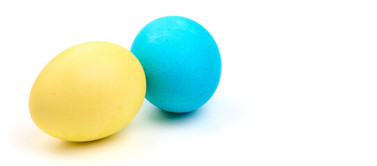 Colorful easter eggs, isolated on white background. Copy space.