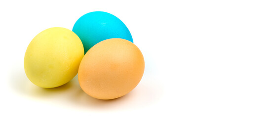 Colorful easter eggs, isolated on white background. Copy space.