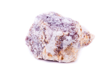 macro mineral lepidolite stone on a white background