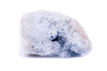macro mineral celestite stone on a white background