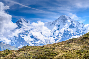Fototapeta premium The Swiss Alps at Murren, Switzerland. Jungfrau Region. The valley of Lauterbrunnen from Interlaken.