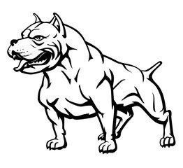 Tough Pitbull Pet Dog, Line Art Illustration