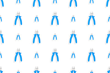 Background of metal pliers with rubber handles. Tools seamless pattern.
