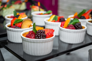 Candy bar, delicious fruit desserts in a restaurant