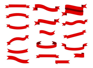 Set of red banner ribbon label vector