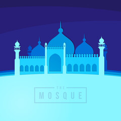Naklejka premium Blue papercut mosque background for islamic events