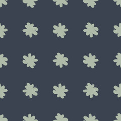 Seamless pattern in minimalistic style with abstract flower bud elements. Dark pale navy blue background.