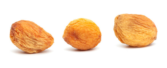 Dried apricots isolated on a white background.