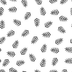 Vector seamless pattern with exotic plants, leaves on white background