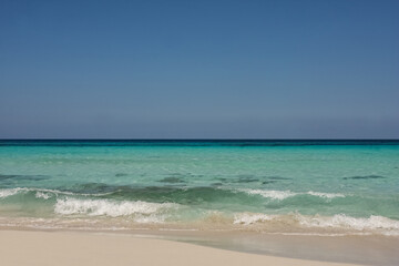 wonderful brilliant sand beach with sea turquoise water, sunny day in paradise