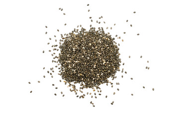 Pile of chia seeds isolated on white background.